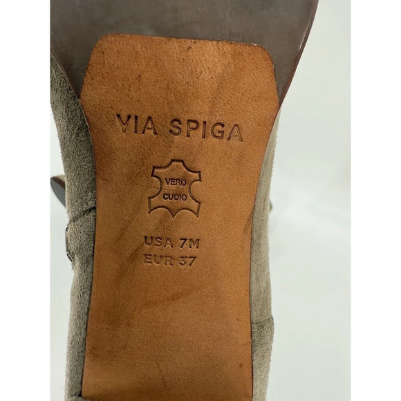 Via Spiga Side Zip Suede Tan Bootie US 7 M EUR 37 Block Heel Easy Wear - Picture 9 of 10